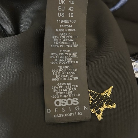 ASOS Velvet Babydoll Dress US 10 Black Celestrial Embroidered Sun Moon Mini - Picture 11 of 12